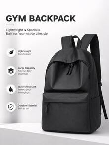 Black Lightweight Fitness Backpack, Large Capacity With Compartment Storage For Personal Items, Simple And Versatile Style, Suitable For Fitness, Commuting, Short Trips And More - Black - View 1