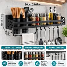 Kitchen Wall-Mounted Spice Storage Rack With Hooks Hanging Tableware & Utensils Holder,There Are Two Types Of Installation: Perforated Fixing And Glue Fixing, Household Space Saving Storage Organizer For Kitchen, Bathroom, Home, Kitchen Accessories - Multicolor - View 2