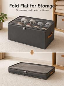 Minimalist Rectangular Shoe Box With Dividers, Double Zippers, And A Side Handle. Optimizes Space, Provides Categorized Storage, And Is Foldable. Suitable For Wardrobes, Bedrooms, Dormitories, And Other Home Storage Needs; Suitable For All Seasons. - Multicolor - View 4