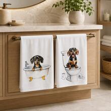 2pcs White Dachshund Pattern Bathroom Towels, Fun Cartoon Style Soft Fabric Rectangular Bathtub Toilet Dog Print Absorbent Hand Towels, Suitable For Bathroom, Washroom, Guest Bathroom, Housewarming Celebration, Daily Home Use, 4/6/8pcs Combination Pack - Multicolor - View 5