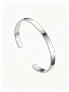 1pc Fashion Stainless Steel Wide Open Cuff Bracelet, Smooth C-Shaped Bangle, Suitable For Daily Wear - Silver - View 1