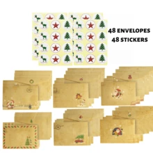 24 Christmas Vintage Kraft Paper Envelopes With 24 Stickers, Santa Claus Snowman Christmas Tree Pattern Holiday Greeting Card Envelopes, Suitable For Gift Wrapping Party Invitations - Christmas Envelopes + Stickers - View 11