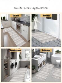 1pc Gray-Toned Bohemian Style Pattern Kitchen Mat, 3.5 Mm Soft Rubber That Absorbs Water And Is Easy To Clean. Suitable For Corridors, Bathrooms, Living Rooms, Outdoor Door Mats, And Toilets. Useable Throughout The Year And For Various Holidays. - Multicolor - View 7