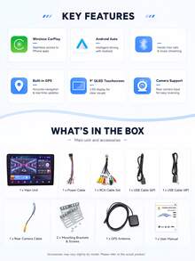 9 Inch Quad-Core Android Car Navigation, 2G+64G Car Navigation, Supports Apple CarPlay And Android Auto Radio Screen, With Mirroring Connection, Bluetooth 5.0, AUX, FM/AM Transmitter, GPS Wireless Carplay, Bluetooth Car Infotainment System - Upgraded Android Car Stereo Navigation System - View 11