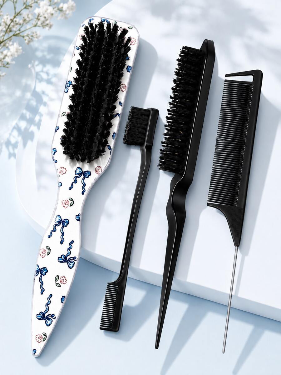 4/1 buah Sisir Belakang Halus Tanpa Aroma, Desain Pita, Sikat Rambut/Sikat Jenggot Unisex, Aksesori Rambut, Cocok Untuk Membuat Ekor Kuda Halus, Sanggul, Menghaluskan Rambut Kusut, Mengontrol Garis Rambut, Menyisir ke Belakang untuk Penataan Rambut Bervolume, Kepala Sisir Bergigi Lebar Untuk Memudahkan Pembagian dan Pemisahan Rambut