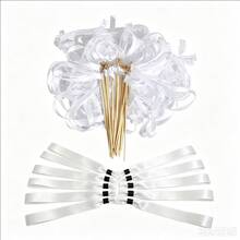 10/30/50/60Pcs White Lace Ribbon Fairy Wands With Gold Silver Bells, Twirling Streamer Sticks, Wedding Christmas Party Cheering Props & Guest Favors Exquisite Disposable Ribbon Wristbands For Event And Conference Admission Wedding Decor - White - View 4