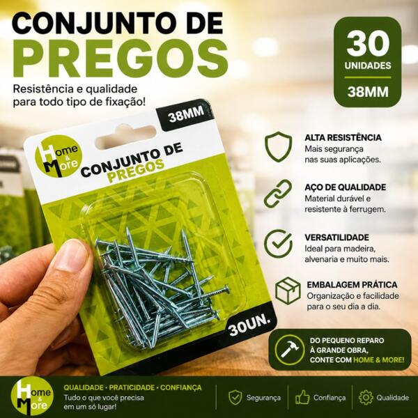 Jogo de Pregos 2x38mm Aço 30 unidades - HOME E MORE