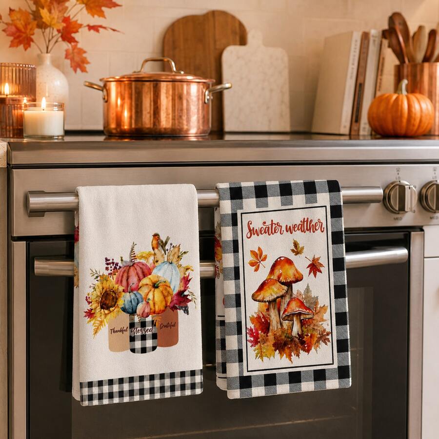 2pcs Daisy & Bee Kitchen Towels, Spring/Summer Floral Country Style Soft Microfiber Rectangular Printed Quick-Dry Hand Towels, Suitable For Kitchen Decor, Housewarming And Mother's Day Gifts, 4/6/8pcs Set - Multicolor - View 1