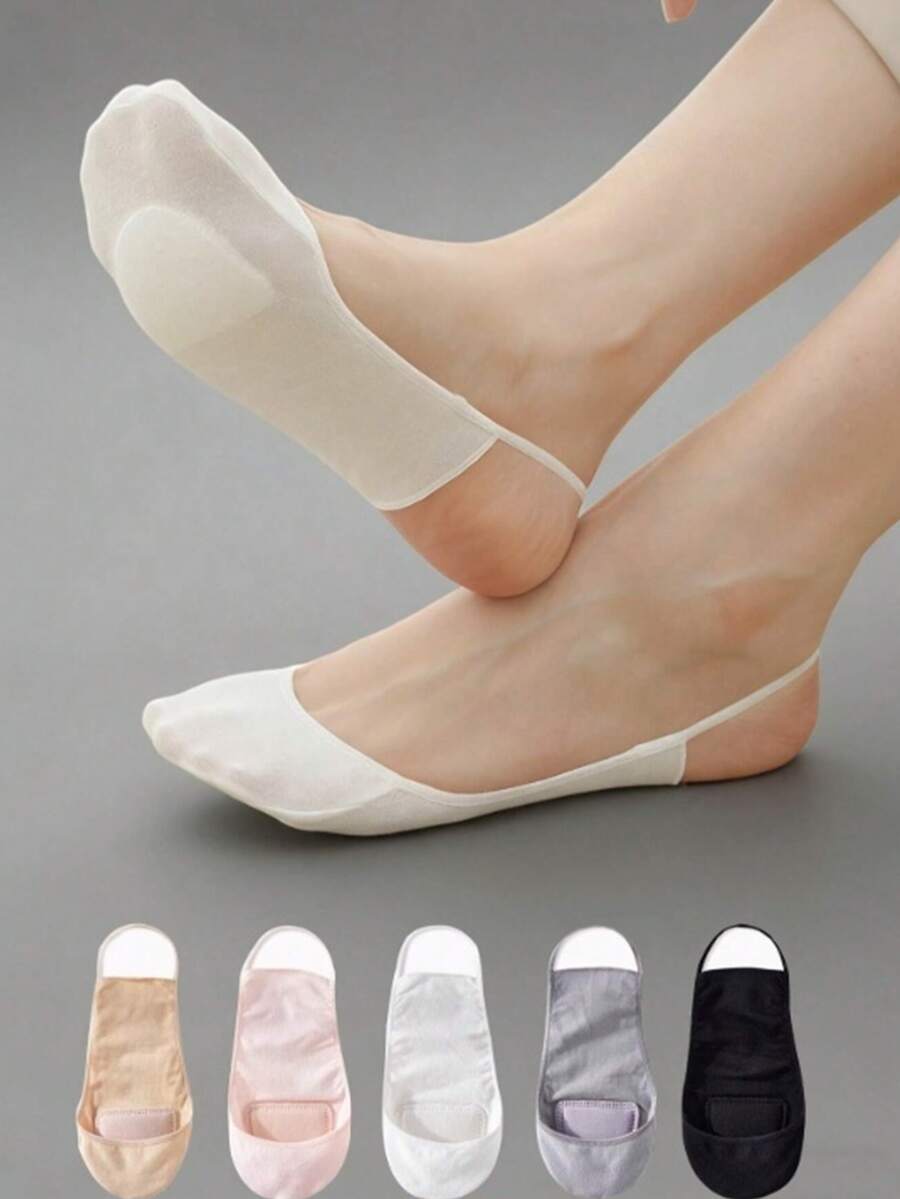 1/5/10 Pairs Women's Boat Shape Invisible Low Cut Summer Thin Anti-Slip Half Palm Short Socks Non-Slip High Heel Short Socks - Multicolor - View 1