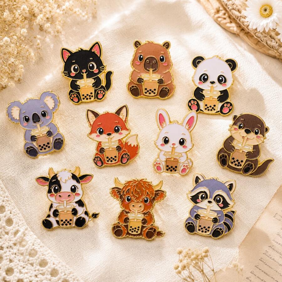 可愛卡通動物軟琺瑯胸針 男士翻領針 背包用 女士衣服徽章胸針飾品配件珠寶