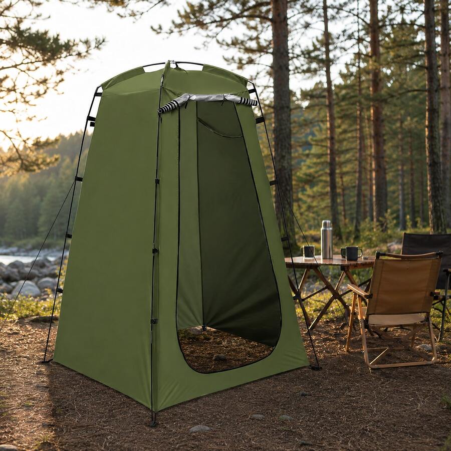 Portable Outdoor Changing Tent 1.2 X 1.2 X 1.85m Private Shower Tent, With Zipper Door, Support Poles, Ground Stakes And Storage Bag, Suitable For Camping, Beach, Poolside - A - View 1