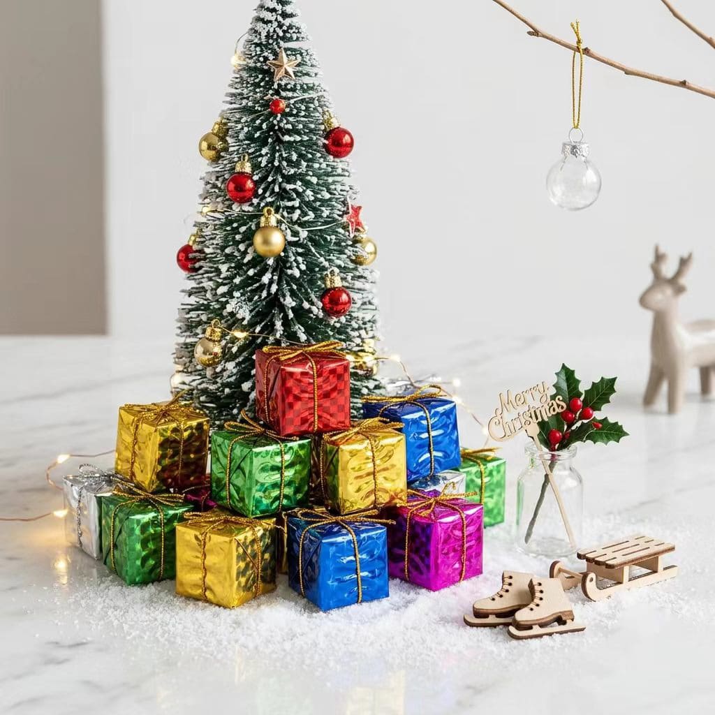24pcs Miniature Christmas Scene Decoration, Gift Box, Scene Decoration Gift Box Colorful Gift Pack, Miniature Scene Decoration, Christmas Gift Pack - A - View 1