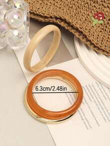 3pcs Multi-Color Resin Ring Bracelet Set, Casual Stackable Women's Delicate Minimalist Jewelry Set For Daily Wear And Party Occasions - Orange Tones - View 4