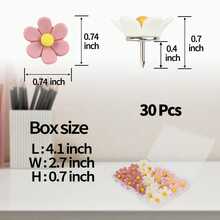 30 Pcs Flowers Push Pins Decorative Thumb Tacks In 3 Colors Cute Office Decor For Women Cork Board Bulletin Board, Photos Wall Maps And Other Offices Schools Supplies Christmas Decoration - A - View 6