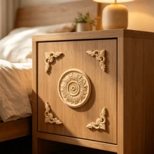 5pcs Solid Wood Carving Round Decals And Corner Flowers, Home Decorations, Woodworking Supplies, Suitable For Cabinets, Doors And Windows, Furniture, Background Walls, Porches, Offices And Other Decorations, Holiday Decorations, DIY Decorations. - Multicolor - View 12