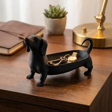 1PC Cute Dachshund Shaped Jewelry Tray, Resin Animal Ring & Earring Storage Dish, Decorative Vanity Organizer For Keys, Watches And Small Accessories, Desktop Storage Box, Home Bedroom Decor Gift - Multicolor - View 3