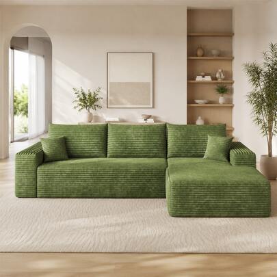 107" Cloud Sectional Couch With L-Shape Chaise,Modern Modular Sofa With Deep Seat, Upholstered Couches For Living Room Bedroom,No Assembly Required, (Plush Corduroy Fabric),Green