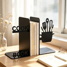 Creative Kitchen Themed Metal Book Holder Paired With Black Wrought Iron Book Stand, Kitchen Utensil Silhouette Design, Book Support Rack, Desktop Bookshelf, Organization, Storage, Decoration Ornaments Suitable For Home Study, Office Reading Space. - B382 - View 8
