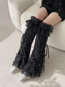 Lolita Lace Trim Flare Leg Warmers For Women, Drawstring Adjustable Slouchy Sock Covers, JK Sweet Girl Subculture Gothic Style Long Calf Accessories - Multicolor - View 6