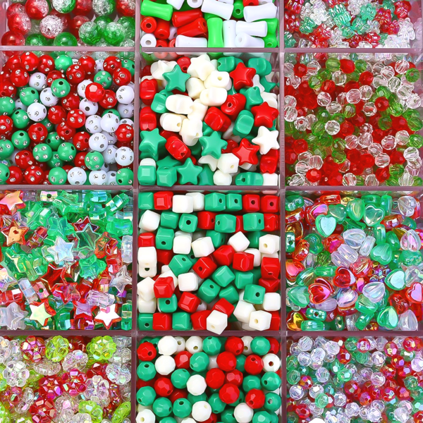 100/200/500pcs Mixed Christmas Themed Acrylic Beads Red Green White Multi Shape Loose Beads For DIY Bracelet Keychain Jewelry Handmade Craft