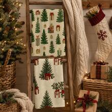 2pcs Off-White Christmas Tree Gift Pattern Kitchen Towels, Vintage Christmas Tree Red Bow Gift Box Full Print Decorative Tea Towels, Suitable For Christmas, Christmas Party, Winter Kitchen, Holiday Home Decor, 4/6/8pcs Combination Pack - Multicolor - View 4