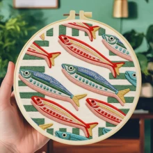 1件 20*20cm/7.9*7.9in 不同魚類刺繡套件,DIY手工刺繡套裝,適合成人初學者,居家禮物,女性縫紉禮物,包含使用說明書、印花布料、刺繡框、針與線 - 不同種類的魚 - 查看 15