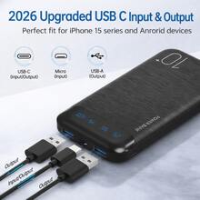 10000mAh Portable Power Bank With LED Digital Display, Slim USB-C Input & Output External Battery Charger, Lightweight Backup Battery Pack For Daily Travel And Multiple Devices - Black - View 6