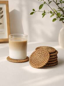 1pc/5pcs-1set Round Rattan Insulated Cup Coasters - Multicolor - View 7