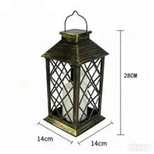 1pc Vintage Metal Lantern, Bronze Hollow Lattice Wind Lantern With Handle, Flameless Candle Holder, Home Yard Wedding Party Tabletop Decor - Large Lantern - View 7