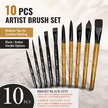 Dom Delfim Professional 10-Piece Brush Set: 5 Brush Head Types (Pointed, Flat, Cat Tongue, Round) Suitable For Watercolor, Acrylic, Oil And Gouache - Black - Black Set - View 4