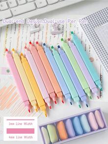 1/6/12pcs Dual-Tip Fluorescent Highlighter Pens, Student Stationery, Suitable For Key Marking, Creative Student Marker, First Day Of School - Multicolor - View 2