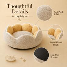 Flower-Shaped Plush Pet Bed, Suitable For Cats And Small Dogs, Soft And Comfortable Round Nest With Raised Petal Edges, Padded Sleeping Bed, 3 Colors Available, Multiple Sizes, Indoor Pet Resting Bed - Grey - View 4