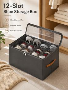Minimalist Rectangular Shoe Box With Dividers, Double Zippers, And A Side Handle. Optimizes Space, Provides Categorized Storage, And Is Foldable. Suitable For Wardrobes, Bedrooms, Dormitories, And Other Home Storage Needs; Suitable For All Seasons. - Multicolor - View 2