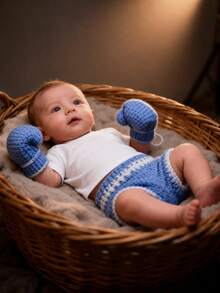 Cute Baby Boxing Gloves Set, Newborn Photography Props, Handmade Knitted Boxing Gloves & Shorts, Studio Photo Accessories - Multicolor - View 4