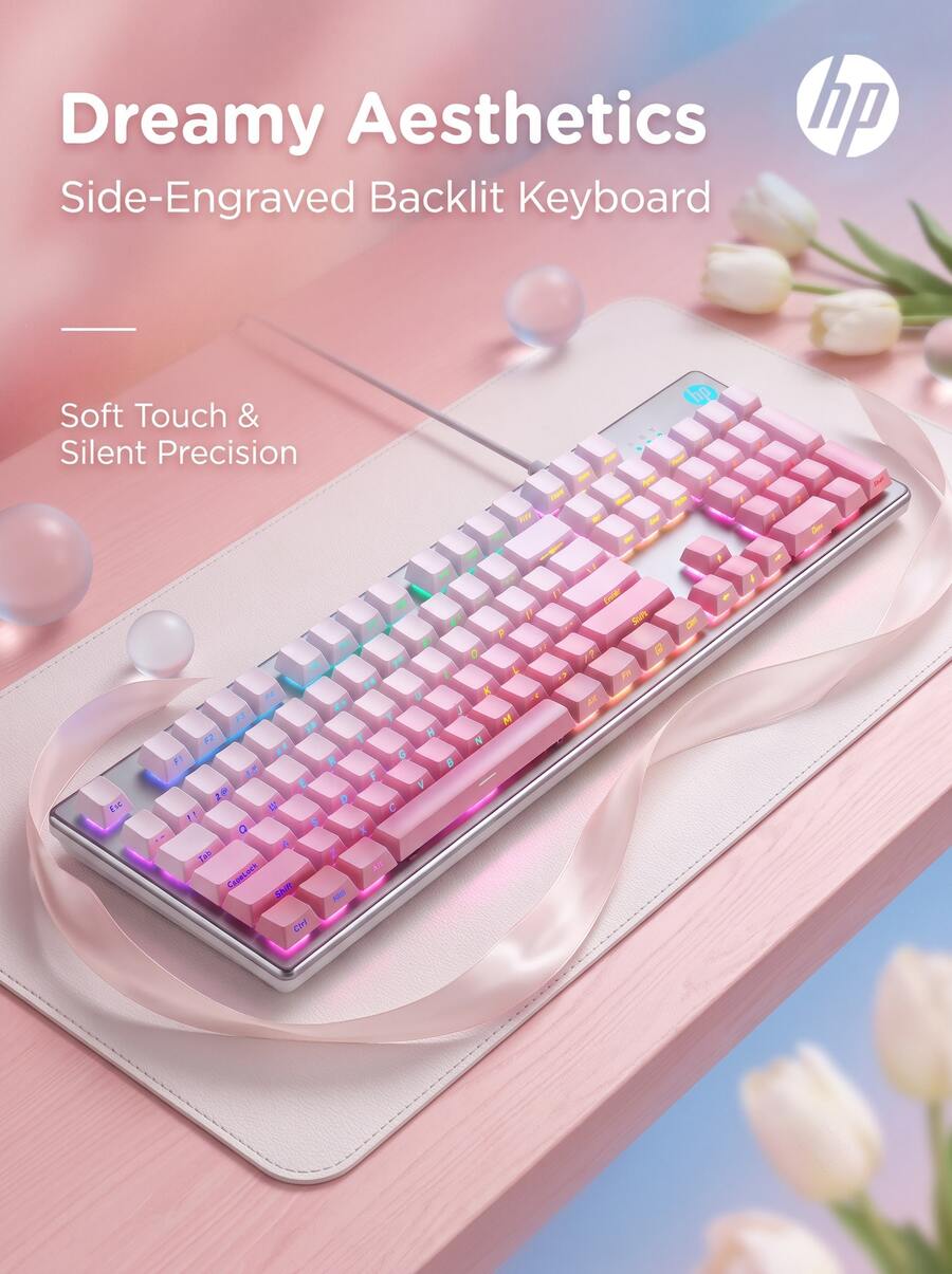 HP K500Y Side-Engraved Keyboard | True Mechanical Feel . Quiet Typing . Vibrant Backlighting, 104-Key Wired Keyboard, Ideal For Efficient Office Work And Gaming - View 1