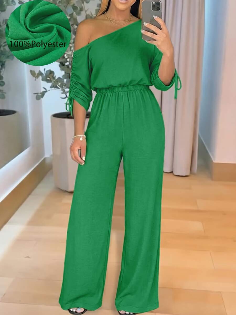 Women's Elegant Open Shoulder Drawstring Long Sleeve Jumpsuit, High Waist Fashion Party Casual Versatile Style