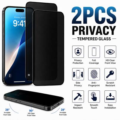 CASECOPS 2 Stücke Siebdruck Privatsphäre Gehärtetes Glas Handy-Bildschirmschutz, kompatibel mit iPhone 17/17 Air/17 Pro/17 Pro Max/15/15 Plus/15 Pro/15 Pro Max/14/14 Pro/14 Pro Max/14 Plus/13/13 Pro/13 Pro Max/12/12 Pro/12 Pro Max/11/11 Pro Max/11 Pro/X/XS/XS MAX, geeignet für Handyhüllen und Zubehör