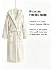 1pc Women's Comfortable Coral Fleece Hooded Robe, Extra Long Wearable Blanket, Plus Size Thick Warm Bathrobe, Winter Home Essential, Soft Warm Loungewear With Pockets, Machine Washable - Multicolor - View 9