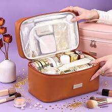 PU Makeup Bag Multi-Functional Compartment Portable Travel Cosmetic Organizer, Small Handheld Makeup Box, Toiletry Bag - Multicolor - View 7