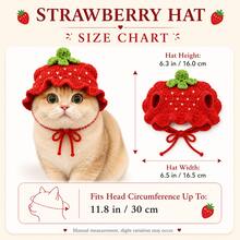 Cute Strawberry Crochet Pet Hat, Handmade Fruit Shaped Hat With Ear Holes And Ties, Suitable For Cat Photo Props, Party, Birthday And Daily Dress Up - Multicolor - View 3
