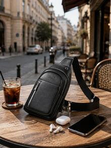 Business Casual PU Chest Bag, Multi-Pocket, Multi-Function Chest Bag, Practical For Daily Outings, Commuting, School, Back To School Season - Multicolor - View 5