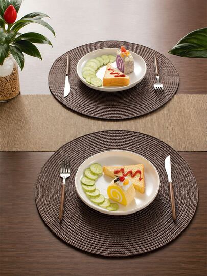16pcs Brown PP Handwoven Placemats, Round Woven Placemats, Heat Resistant Mats, Decorative Mats, Best-Selling Product, Multiple Colors Available, Table Mats, Wrinkle-Resistant Placemats, Suitable For Birthday, Christmas, Housewarming, Celebration Banquet, Holiday Party, Family Gathering And Other Occasions.