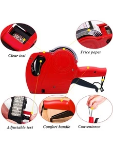 1pc Digit Price Label Gun With 5,000 Sticker Labels, Pricing Gun Kit For Office, Retail Store, And Grocery (A/Red) - Red - View 4