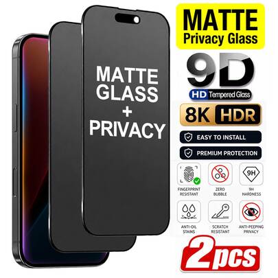 CASECOPS 2pcs Matte Anti-Peeping Tempered Glass Screen Protector, Anti-Shatter Anti-Theft, Compatible With 17 Pro Max/17 Pro/16 Pro Max/16/15 Pro/14/13/12/11/X Series, 8K HDR Full Coverage, Seamless Face ID Support, Anti-Glare, True Anti-Fingerprint Matte Texture, Anti-Peeping, 9H Anti-Scratch, Micro-Curved Edge Compatible With Phone Cases, Smooth Touch, Speaker Dust-Proof