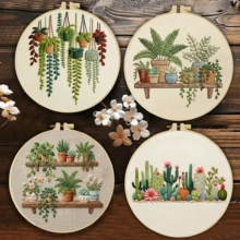 1PC 20*20cm/7.9*7.9in,Various Types Of Plants Embroidery Kit, DIY Handmade Embroidery Set For Adult Beginners, Home Gift, Women's Sewing Gift, Including User Manual, Printed Pattern Fabric, Embroidery Frame, Needle And Thread. - Various Types Of Plants - View 2
