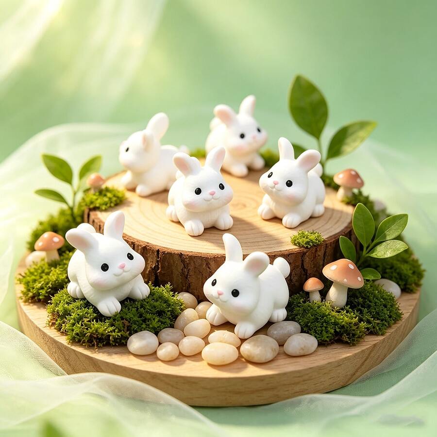 50/30/20/10/5/1pc Mini Resin Rabbit Figurines - Cute Q-Version Sitting/Lying Rabbit, Includes Sitting, Lying, Kneeling And Standing Poses, Suitable For DIY Miniature Garden, Easter Decoration, Dollhouse Scene Arrangement - Outdoor/Miniature Rabbit Statue 5-Piece Set - One Size - View 1