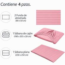 AMOROSA Juego de Sábanas Premium de 3/4Piezas(Sábana Ajustable+Sábana Plana+Fundas de Almohada)Juego de Sabanas Matrimonial,Suave y Transpirable,Duradero para Todo el Año Ideal para Dormitorio Departamento Hospedajes Decoración de Hogar - Rosa - Ver 8