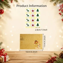 24 Christmas Vintage Kraft Paper Envelopes With 24 Stickers, Santa Claus Snowman Christmas Tree Pattern Holiday Greeting Card Envelopes, Suitable For Gift Wrapping Party Invitations - Christmas Envelopes + Stickers - View 2