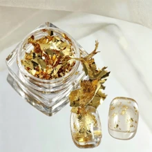 Shiny Gold Foil Flakes Nail Art Decor, Asymmetrical Metal Nail Art Stickers Gold Silver Foil Flakes Glitter, Create Luxurious Atmosphere Nail Art, Home Salon DIY Nail Art Handmade Decoration Accessories - Gold - View 3