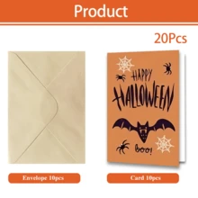 20 Pcs Greeting Cards With Envelopes And Blank Note Cards, Featuring A Spooky And Creepy Vintage Ghost And Skeleton Design, Perfect For Halloween And Various Occasions Including Halloween Parties. - Multicolor - View 10